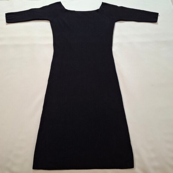 Sleek Zara Knit Size L Boatneck Bodycon 3/4 Sleeve Midi Dress Pull On - Picture 4 of 15